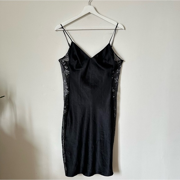 Victoria's Secret Satin Black Slip Nightgown Shimmer and Lace Size  S - Picture 2 of 8